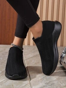 女性一腳蹬休閒運動鞋跑步鞋,輕便,柔軟的,,透氣,時髦,全黑 - 黑色 - 查看 4