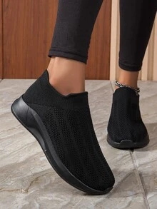 女性一腳蹬休閒運動鞋跑步鞋,輕便,柔軟的,,透氣,時髦,全黑 - 黑色 - 查看 5