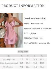Vestido De Tirantes Satinado Sólido Para Dormir De La Mujer, Camisón Corto Sexy Y Sin Espalda, Vestido De Dormir De Verano Delgado Y Transpirable De Seda De - Rosa - Ver 2