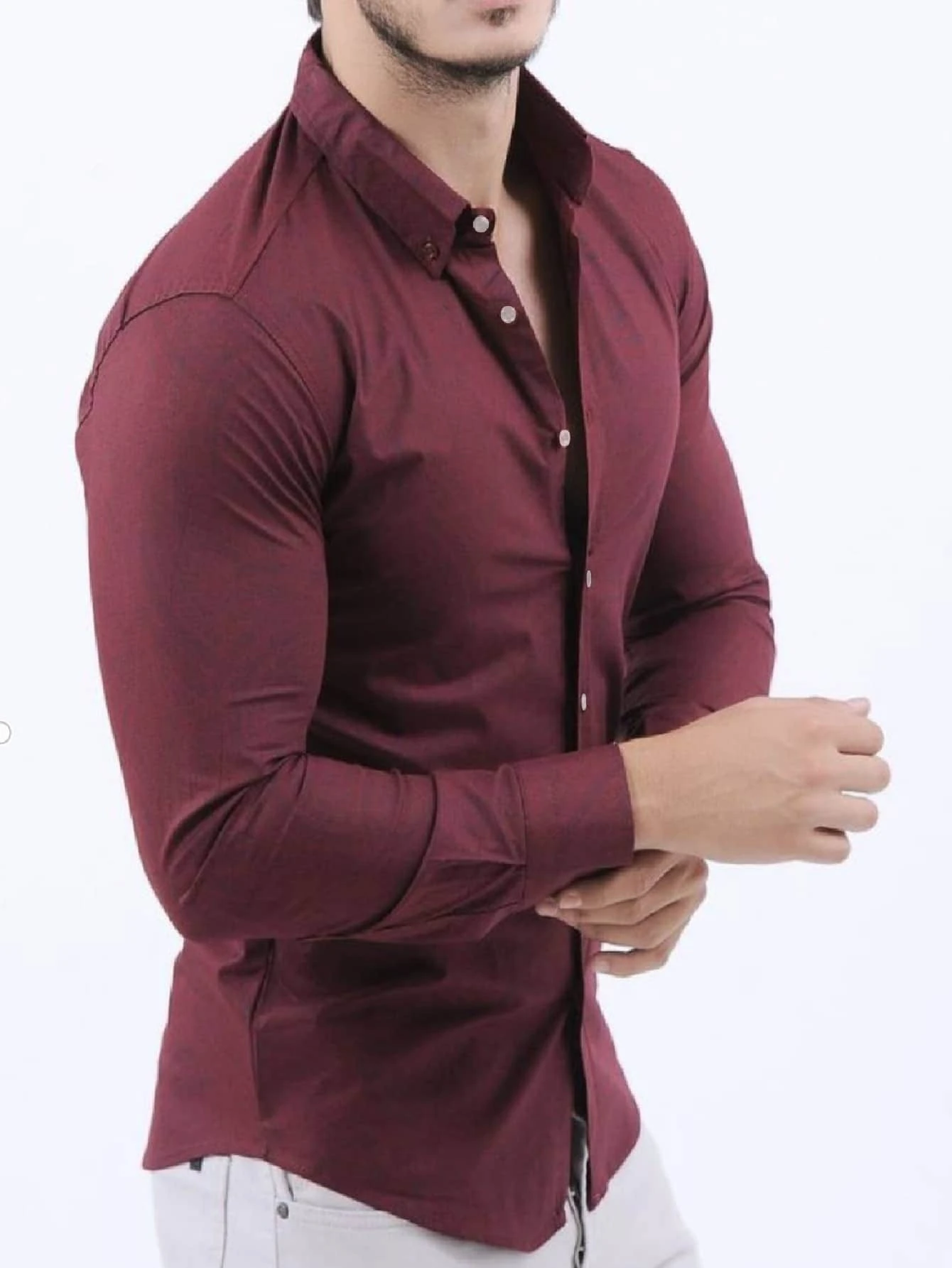 Camisa Social Manga Longa Luxo Slim Fit Camisa Masculina Social Tecido Não Amassa Camiseta Masculina Social Premium - Vinho - Visão 1