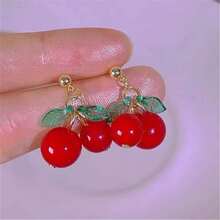 Pendientes corto rojo con diseño de cereza - Rojo - Ver 2