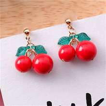 Pendientes corto rojo con diseño de cereza - Rojo - Ver 3