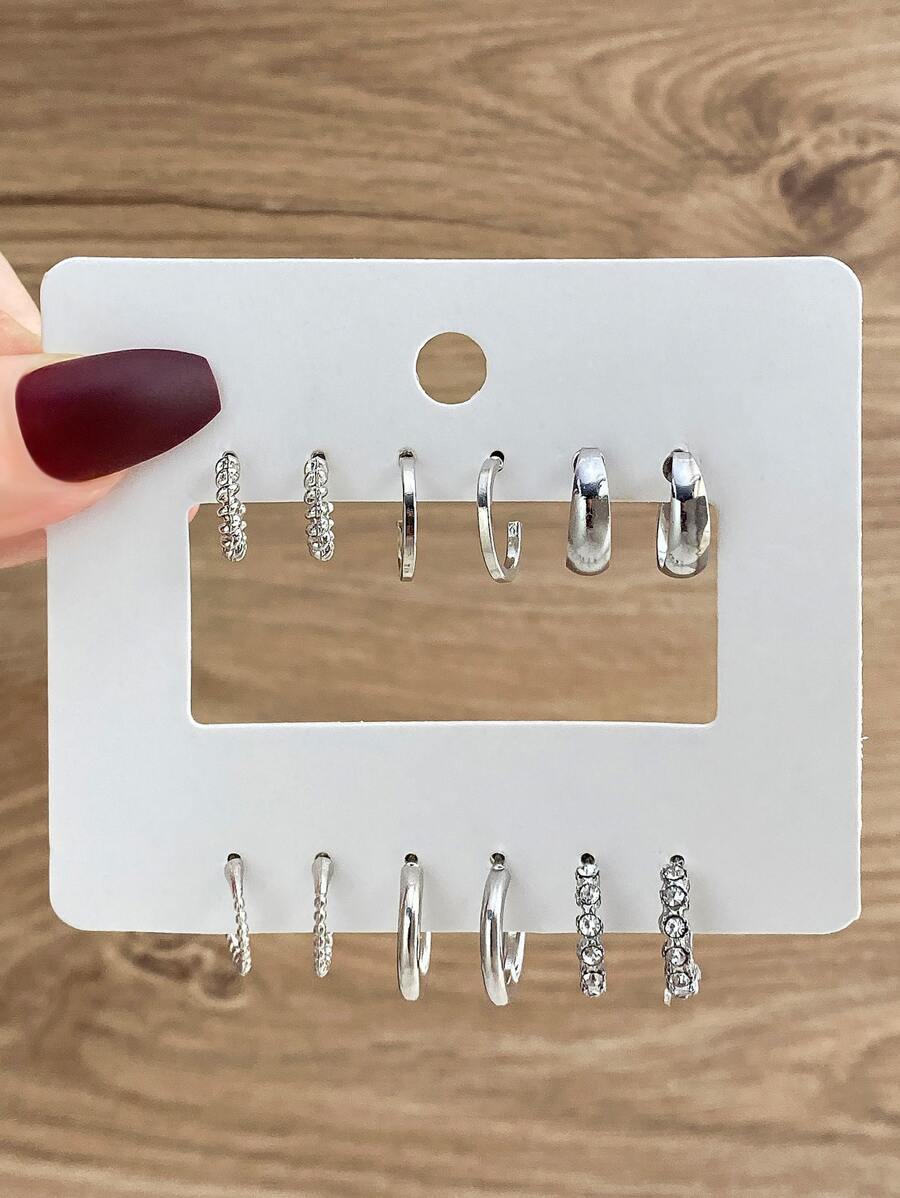 12 pcs Metal Fashion  Women's Elegant and Simple Earring Set - Silver - View 1