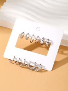 12 pcs Metal Fashion  Women's Elegant and Simple Earring Set - Silver - View 4