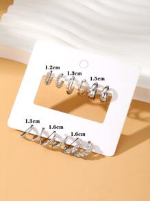 12 pcs Metal Fashion  Women's Elegant and Simple Earring Set - Silver - View 5