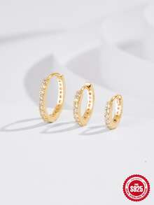 3入組簡約時尚經典百搭耳環 S925 純銀白色方晶鋯石簡約耳環女士細圈耳環女士耳環婚禮派對珠寶配件禮品