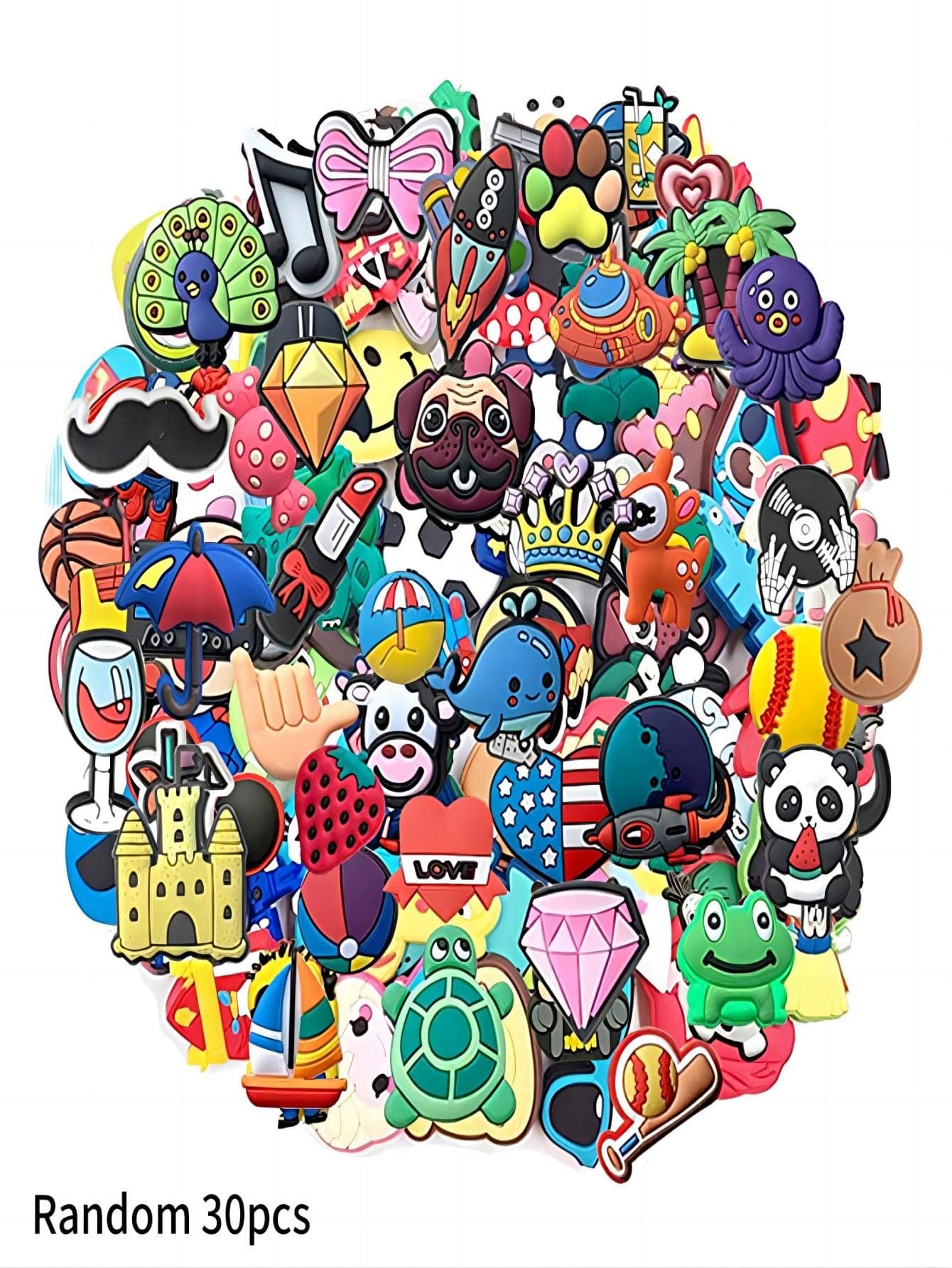隨機 30入組/套可愛系列時尚鞋飾酷炫 DIY 鞋配件適合木屐 PVC 裝飾品扣成人兒童禮品