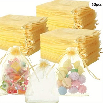 50 个欧根纱礼品袋，用于珠宝小网眼束带袋，婚礼派对礼品袋，用于手镯，