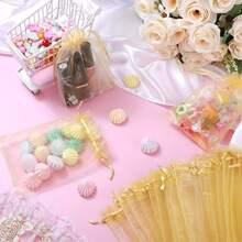 50pcs Organza Gift Bags For Jewelry Small Mesh Drawstring Pouches Wedding Party Favor Bags For Bracelets, - Gold - View 2