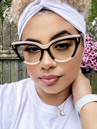 Cat Eye Rivet Decor Black & White Glasses 2024 European And American Style Vintage Spectacles Frame Street Glasses Accessories For Women