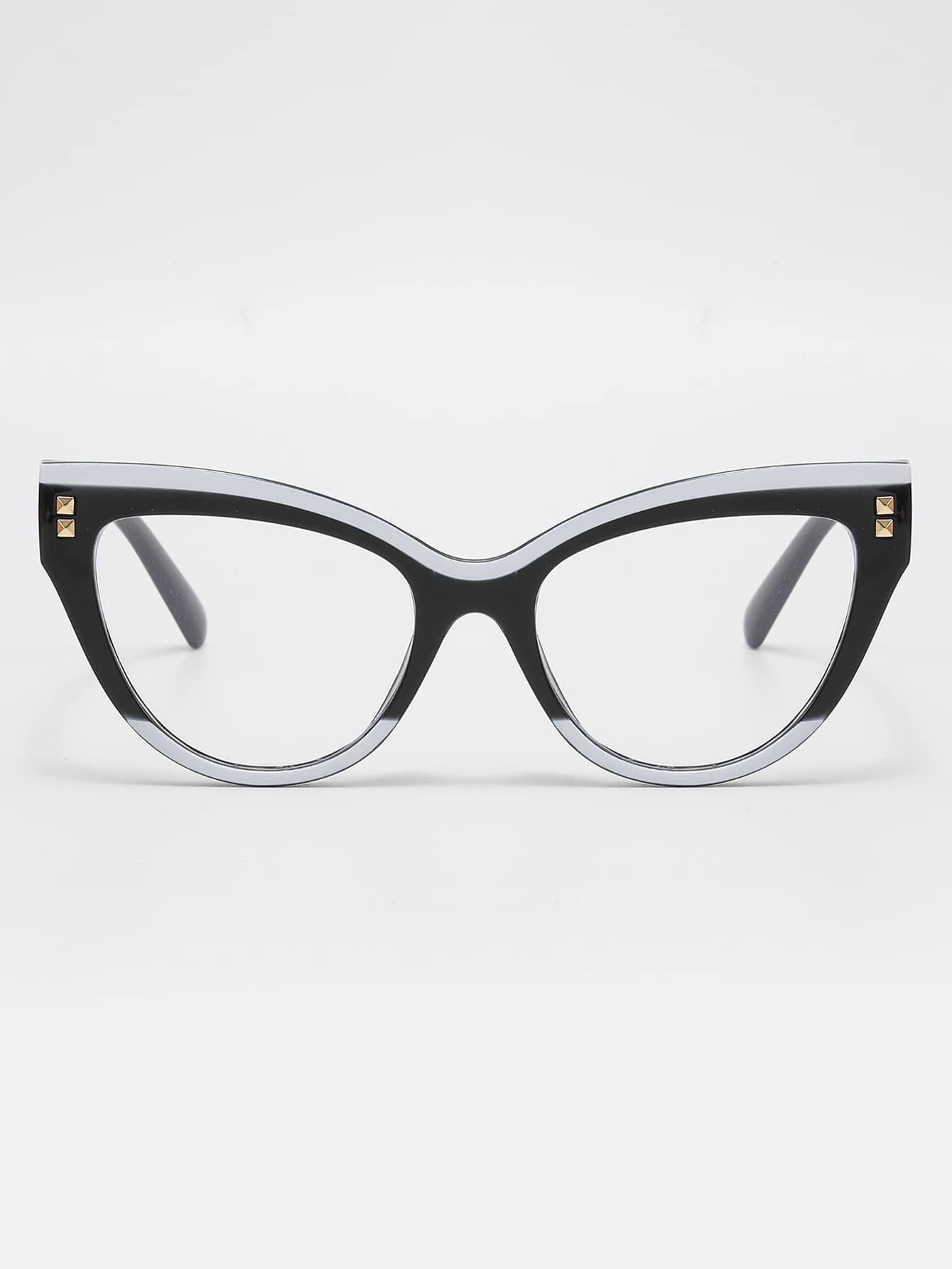 Cat Eye Rivet Decor Black & White Glasses 2024 European And American