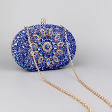 Cadeia Strass Bloco de cores Glamour Clutch Bolsa Feminina da Moda