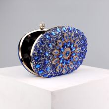 Cadeia Strass Bloco de cores Glamour Clutch Bolsa Feminina da Moda