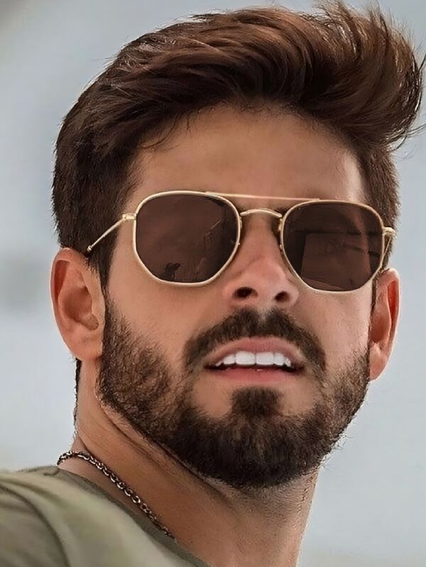 Óculos De Sol Hexagonal Quadrado Masculino Feminino Oculos Vintage Ponte Dupla ILOOK