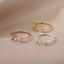 1只歐美風格時尚幾何字母戒指,可調整鍍金不銹鋼戒指,適合女性日常佩戴,生日禮物選項 - 金色 - 查看 7