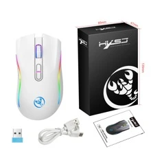 Hxsj 新款 2.4g 無線滑鼠 Rgb 燈充電 4800dpi 可調式 Usb 即插即用光電滑鼠遊戲家庭辦公白色 - 白色 - 查看 7