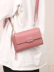 Women's Small Crossbody Wallet, Multi Zipper Metal Decor Shoulder Bag For Phone, Portable Hand Bags - Pink - View 2