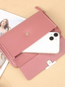 Women's Small Crossbody Wallet, Multi Zipper Metal Decor Shoulder Bag For Phone, Portable Hand Bags - Pink - View 4