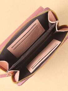 Women's Small Crossbody Wallet, Multi Zipper Metal Decor Shoulder Bag For Phone, Portable Hand Bags - Pink - View 6