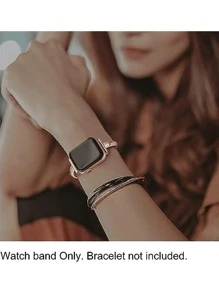 1pc Rose Gold Stainless Steel Watch Band Compatible With Apple Watch 38mm 40mm 41mm 42mm 44mm 45mm Apple Watch SE Series 8 7 6 5 4 3 2 1, Thin Multi-Function Ladies Bracelet With Smooth Fashion Chain And Button Pull String Lock, Looks Great And Can Be Precisely Adjusted To Fit The Size Without Tools For Women