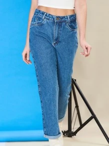 Women Jeans - 中等水洗藍 - 查看 1