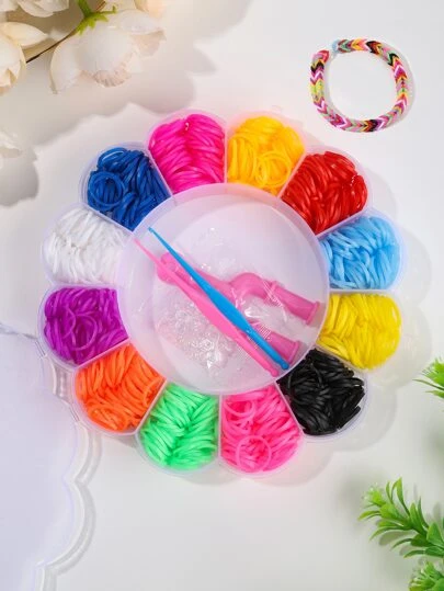 1 Box Flower Shaped DIY Craft Kits, Parent-Interactive Handmade Elastic Bracelet Jewelry Supplies, Improve Hands-On Ability, Random Crochet Color
