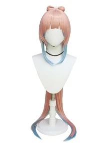 Synthetic Fiber Pink Straight Hair Ponytail With Bow Knot And Bangs - Pink - View 3