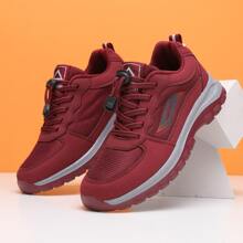 Women's Red Middle-aged Sports Shoes With Letter Design & Drawstring Closure, Hiking Shoes - Burgundy - View 3