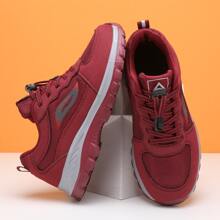 Women's Red Middle-aged Sports Shoes With Letter Design & Drawstring Closure, Hiking Shoes - Burgundy - View 5