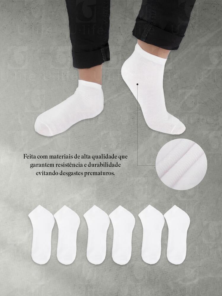 Kit 3 Pares Meias - Cano Curto Masculina Soquete - Branco - Visão 8