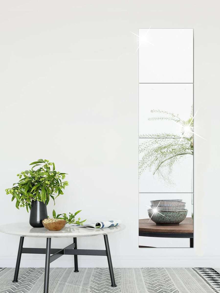 4入組組合方形裝飾鏡面牆貼，2 毫米厚亞克力材料 3d 鏡面牆磚，適合客廳、臥室、廚房、浴室 30*30厘米/11.8*11.8英寸