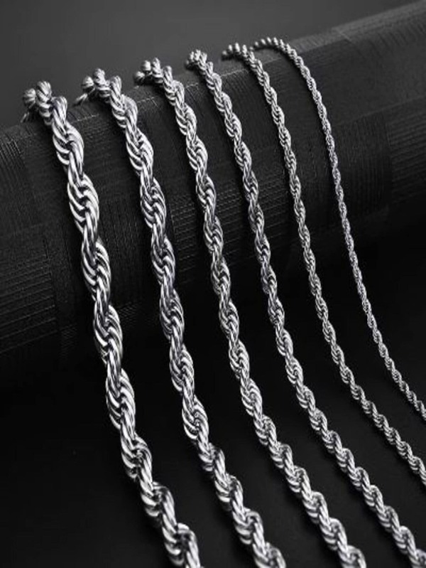 Corrente Masculina Unissex Cordão Grumet 70cm 60cm Dourada prata Colar masculino de aço inoxidável corda de torção de ouro prata colar