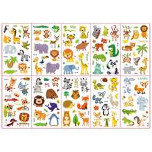 10入組卡通動物臨時紋身貼紙,多種可愛臨時防水紋身貼紙,持久2-5天 - 藍色 - 查看 1