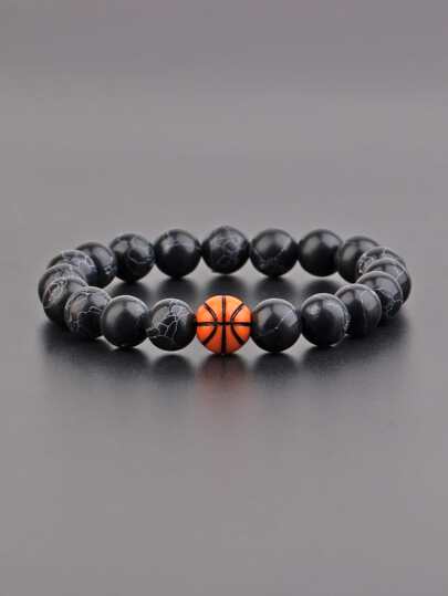 Pulsera con cuenta ónix negro & baloncesto