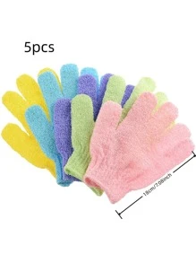 5pcs Solid Color Exfoliating Bath Glove Home Bathroom Decor Fall Decor Back To School