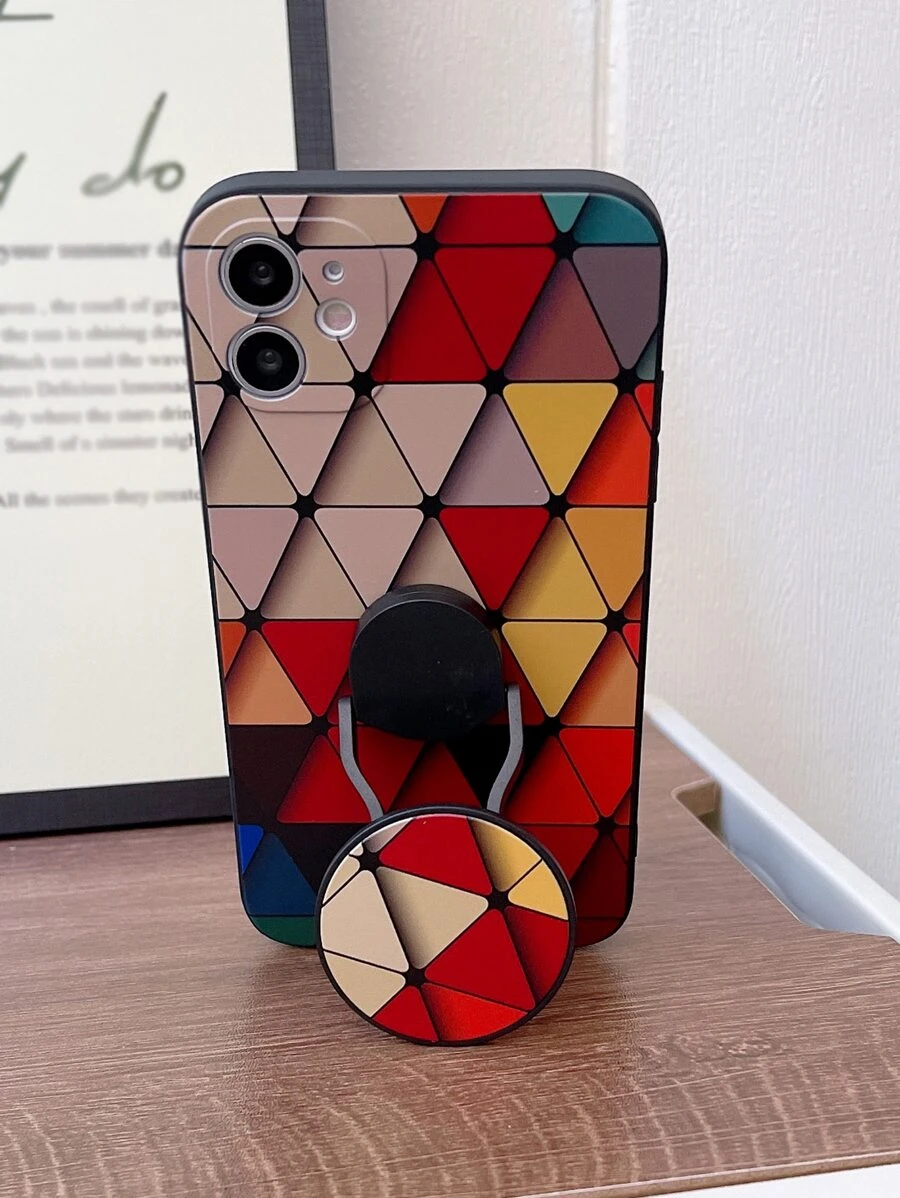 Funda de teléfono con patrón geométrico y agarre resaltado, versión internacional, no la versión nacional - Multicolor - Ver 1