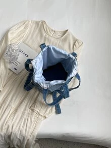 1入色塊丹寧輕量桶包,大容量,適用於女士作為日常肩背或斜挎包,適合約會和送禮 - 彩色 - 查看 6