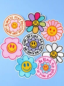 8入組含向日葵和微笑表情的自製刺繡貼片 - 彩色 - 查看 6