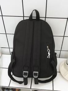 可愛的星星裝飾背包,可愛的學院風帆布書包,女士每日便攜筆記本電腦包和背包 - 黑與白 - 查看 6