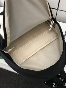 可愛的星星裝飾背包,可愛的學院風帆布書包,女士每日便攜筆記本電腦包和背包 - 黑與白 - 查看 8