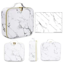 1 túi đựng mỹ phẩm bằng da PU vân đá cẩm thạch, túi trang điểm du lịch chống thấm nước, hộp đựng mỹ phẩm chuyên nghiệp xách tay, hộp đựng dụng cụ thêu, túi đựng mỹ phẩm, túi đựng đồ vệ sinh cá nhân, đồ dùng cần thiết khi đi du lịch, đi tàu biển, ở ký túc xá, quà tặng cho phù dâu, quà tặng cho mẹ, quà sinh nhật, quà tặng cho bạn bè và giáo viên, trang trí nhà cửa - trắng - Xem 3