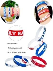 4入組玩球矽膠腕帶家庭跑步棒球運動橡膠手環