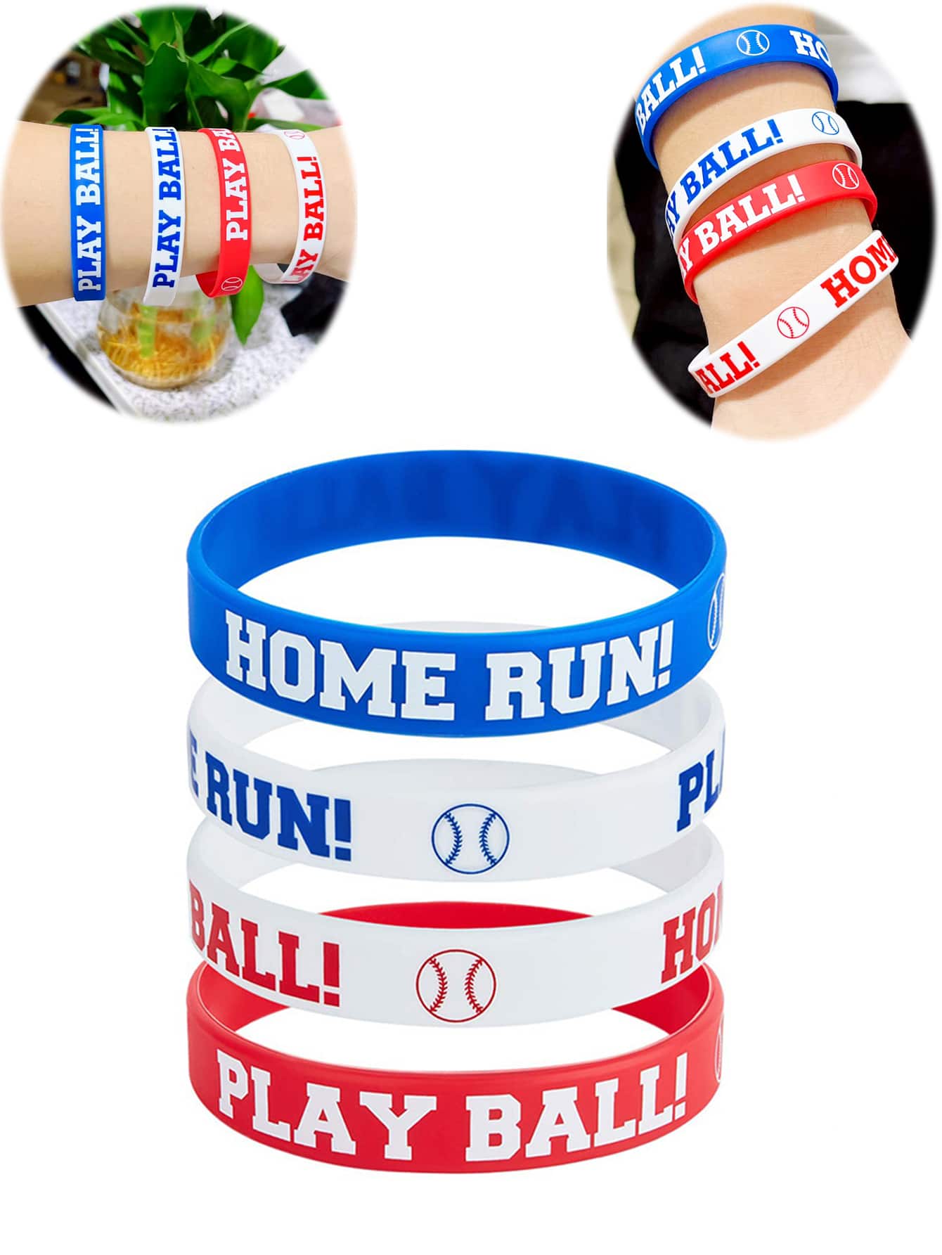 4入組玩球矽膠腕帶家庭跑步棒球運動橡膠手環