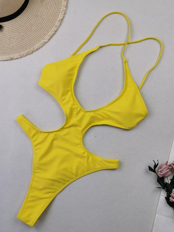 Nylon Solid Color Backless Onepiece Swimsuit With Back Straps SHEIN USA