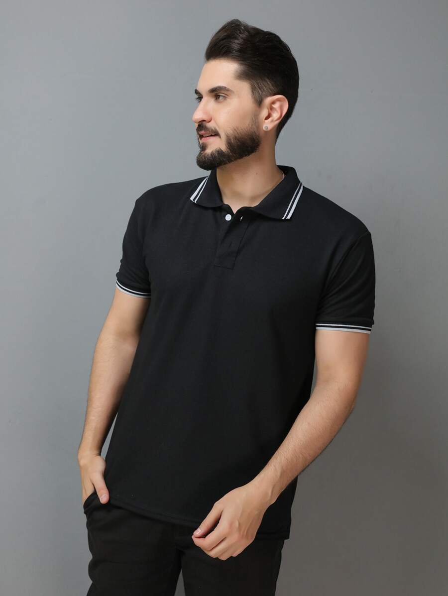 Men Polo Shirts - 黑色 - 查看 1