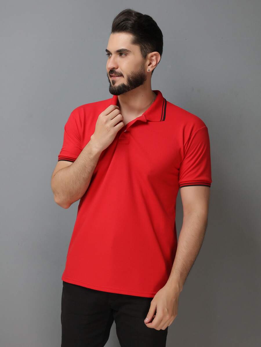 Men Polo Shirts - 紅色 - 查看 1