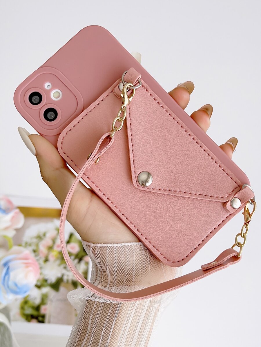 เคสโทรศัพท์ธรรมดาสีชมพูพร้อมช่องเสียบการ์ดเข้ากันได้กับ iPhone15/15Plus/15Pro/15Promax - สีชมพู - ดู 1