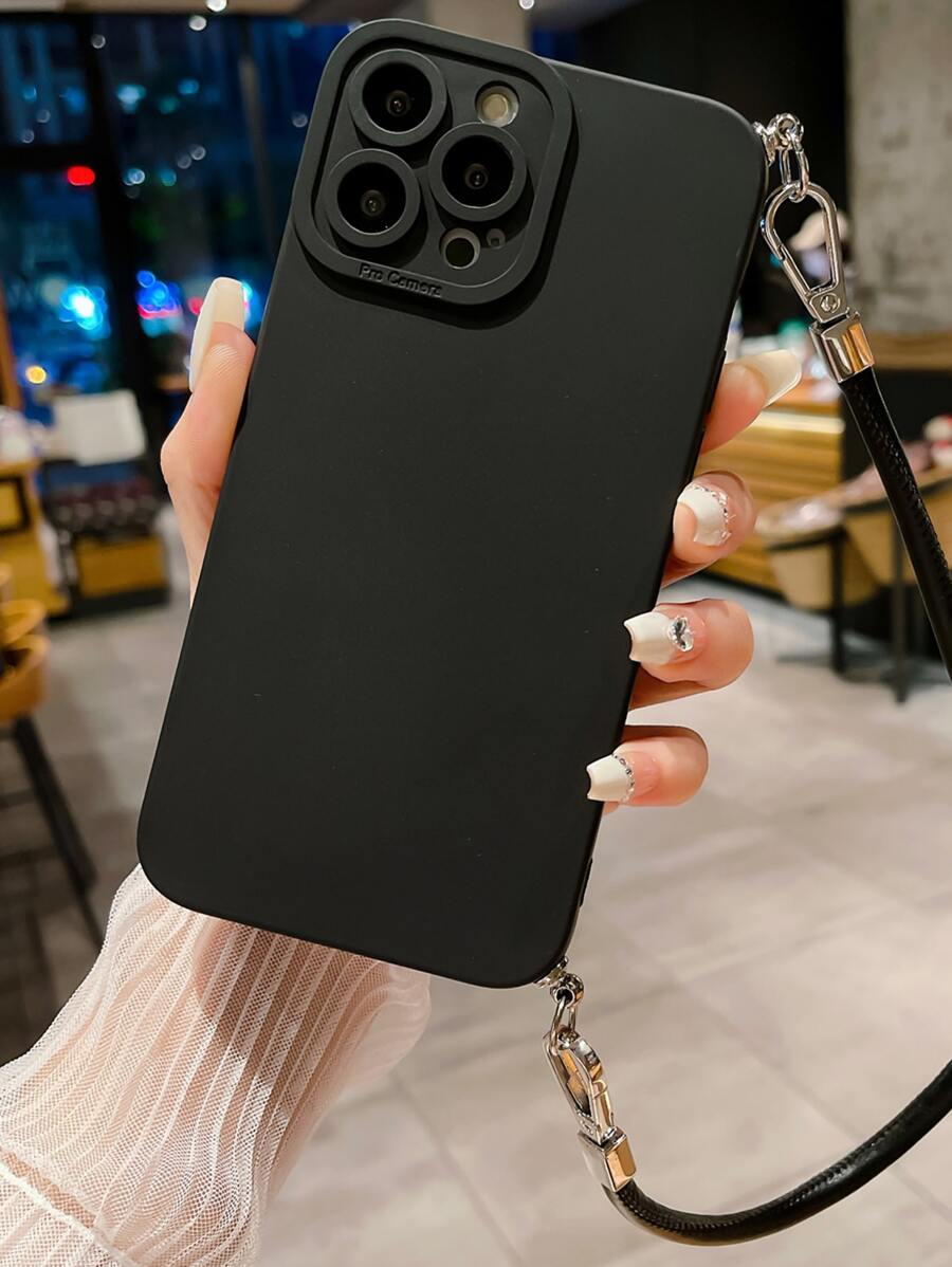 素色手機殼附帶繩子 - 黑色 - 查看 1