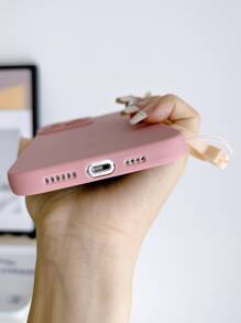 Pink Plain Phone Case With Lanyard Compatible With IPhone15/15Plus/15Pro/15Promax - Pink - View 4