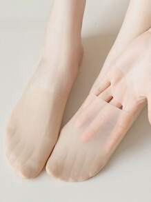 4女性素色透氣薄冰絲防滑透明船襪,適合夏天 - 杏色 - 查看 3